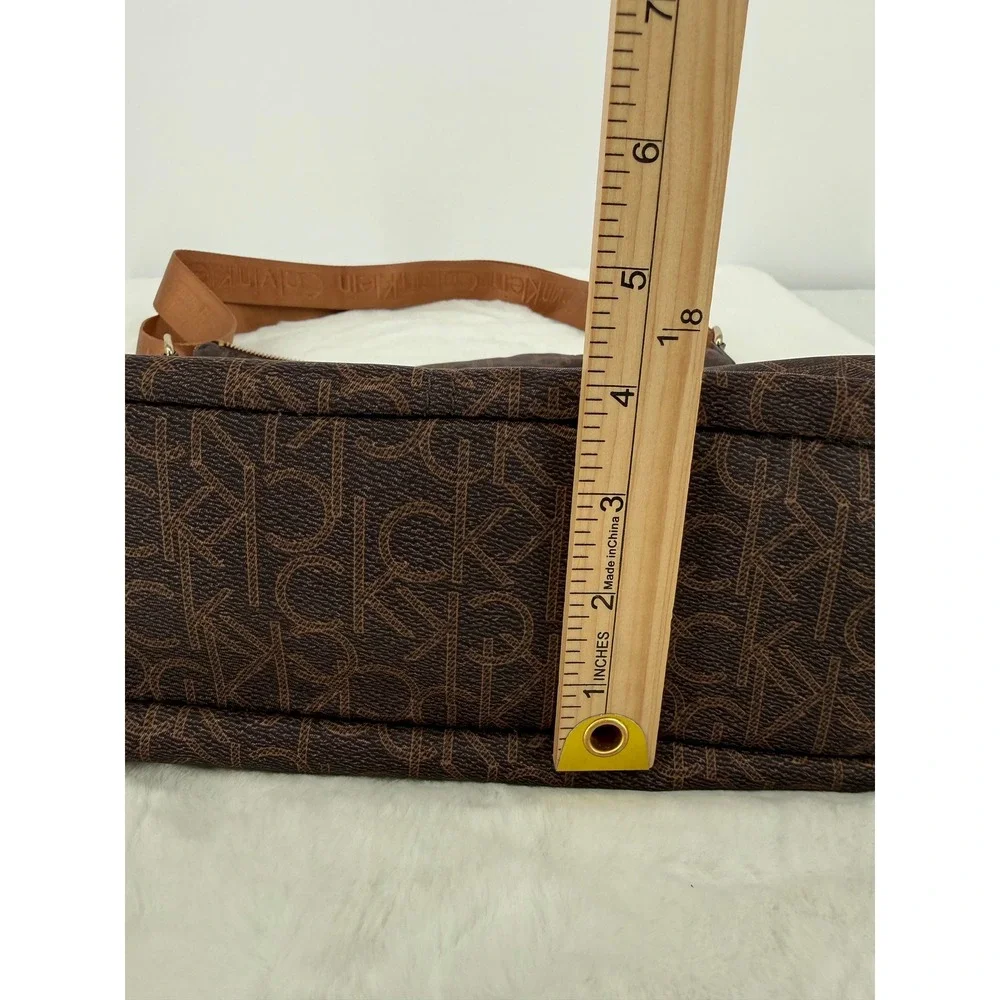 Calvin‎ Klein Crossbody Bag Womens Large Brown Monogram Logo Nylon Bag